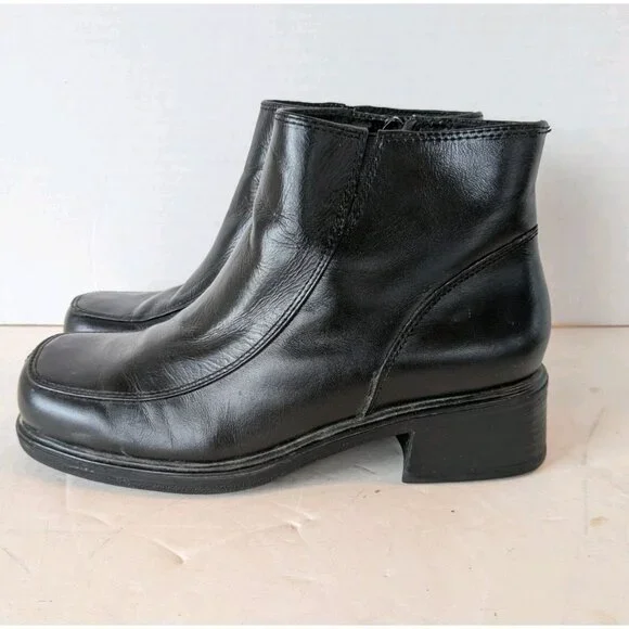 Earth Shoes Marion Leather Ankle Boots Women's Size 7 Chunky Black Zip Shoes - Picture 2 of 16